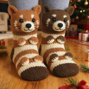 3D Knitted Cute Animal Handmade Crocheted Warm Socks Double Layer